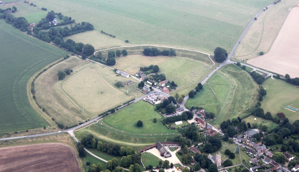 Avebury and the Avebury Ring - you can just make out the standing stones on the perimeter of the circular earthwork. 