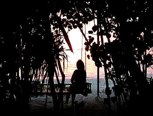 Linda enjoying a sunset on the swing. (30k)