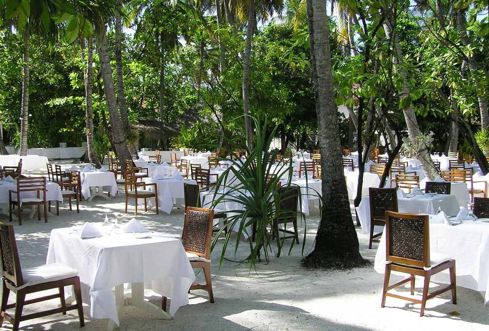 One night a week, we all eat outside in the interior of the island under the stars. The staff spend all day setting up tables and chairs.