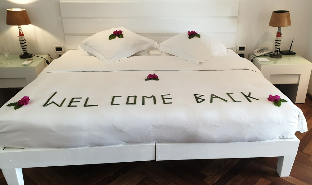 Our room attendant Abo laid out a lovely welcome back message. 