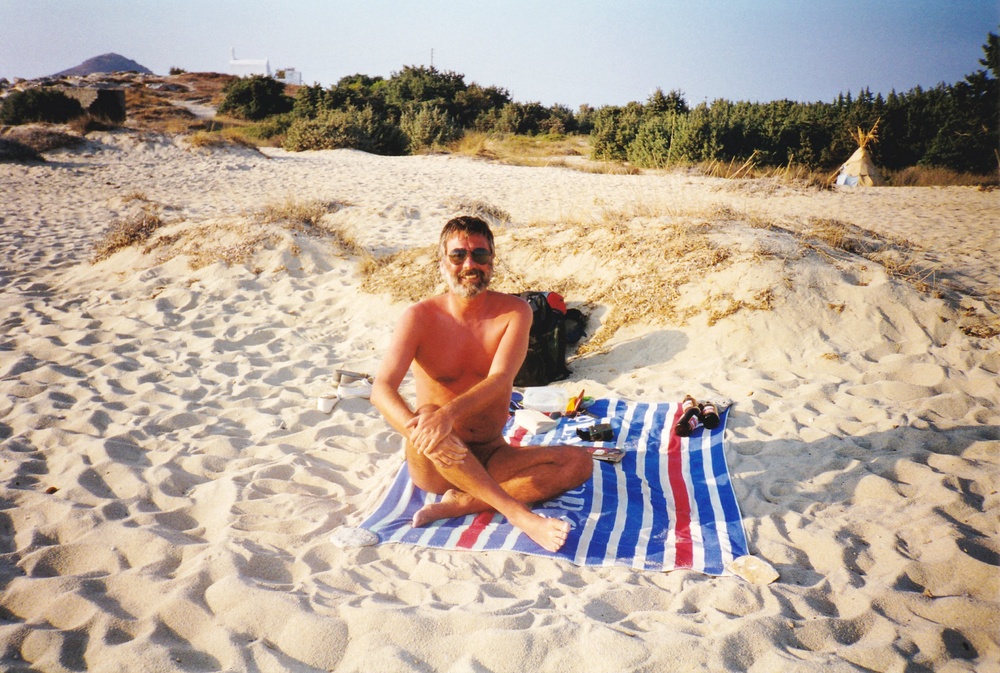 John on our favourite beach south of Agia Anna.