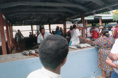 The fish section of the market in Victoria, the capital on Mahe. (28k)