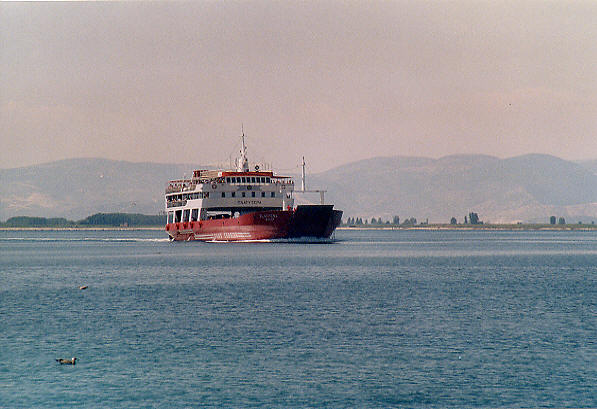 Several of these huge car ferries ply back and forth to Thassos. (48k)