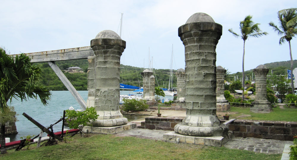 Boat house pillars at Nelson's Dockyard.