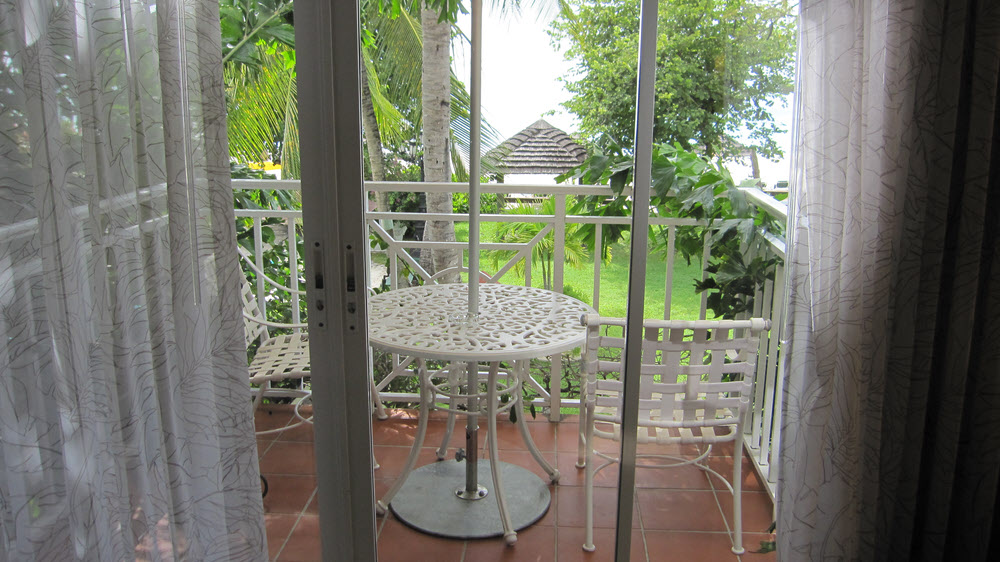 Looking out onto our rather small balcony.