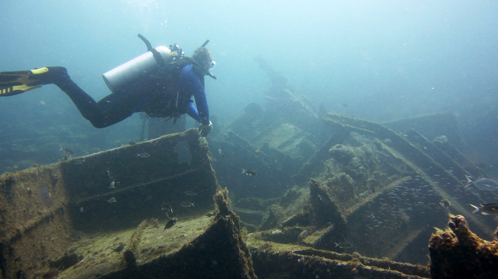 After 75 years on the bottom, the Antilla is now very broken up by storms.