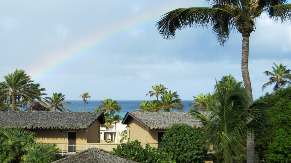 From our balcony after a brief shower, looking over the roof of the Manchebo hotel next door.