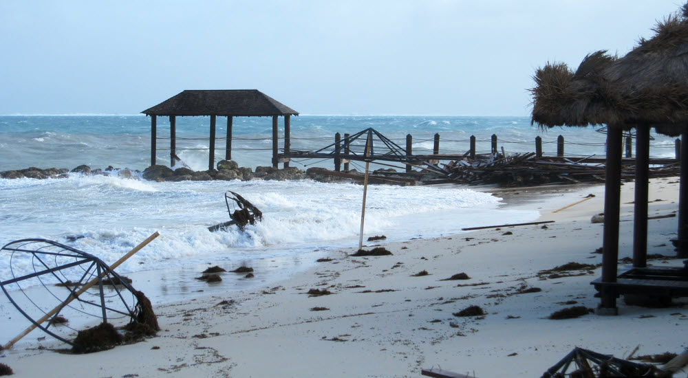 The smaller pier also had its walkway smashed off.