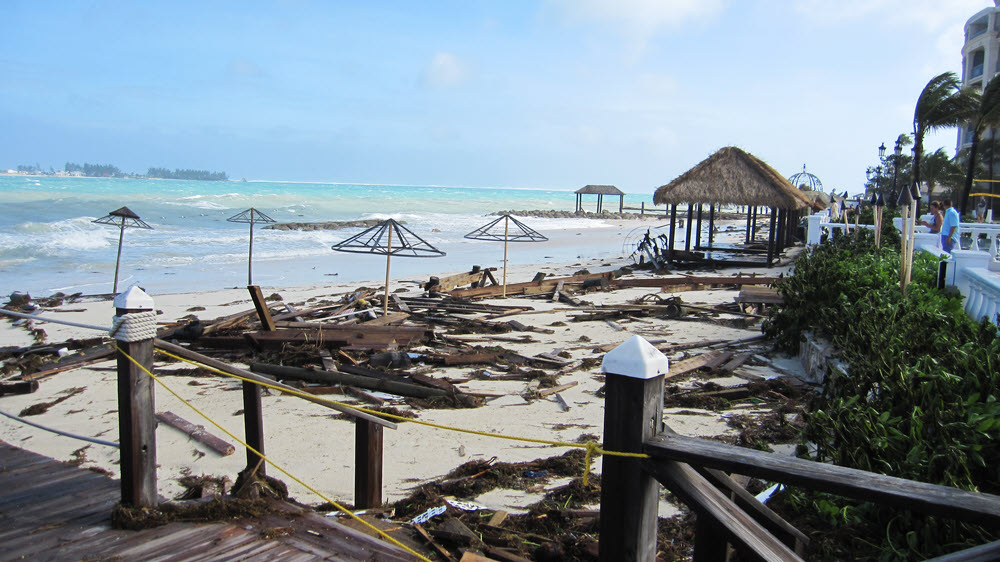 Wreckage on the beach beside the main pier.