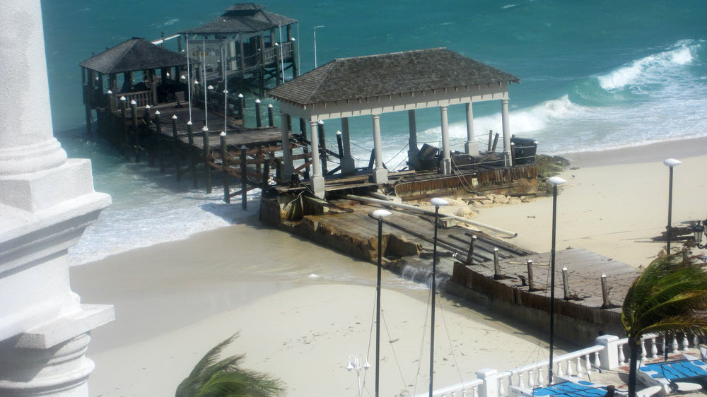 Saturday: after Sandy headed north to New York. The damage to the pier is clearly visible now that the sea has calmed down a bit.