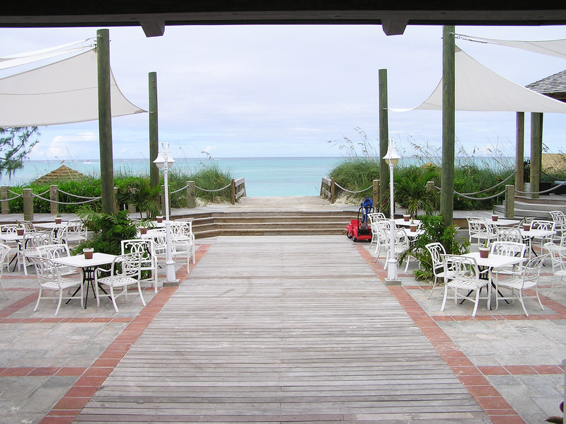 From Schooners restaurant you can walk straight down onto the beach.  (153k)