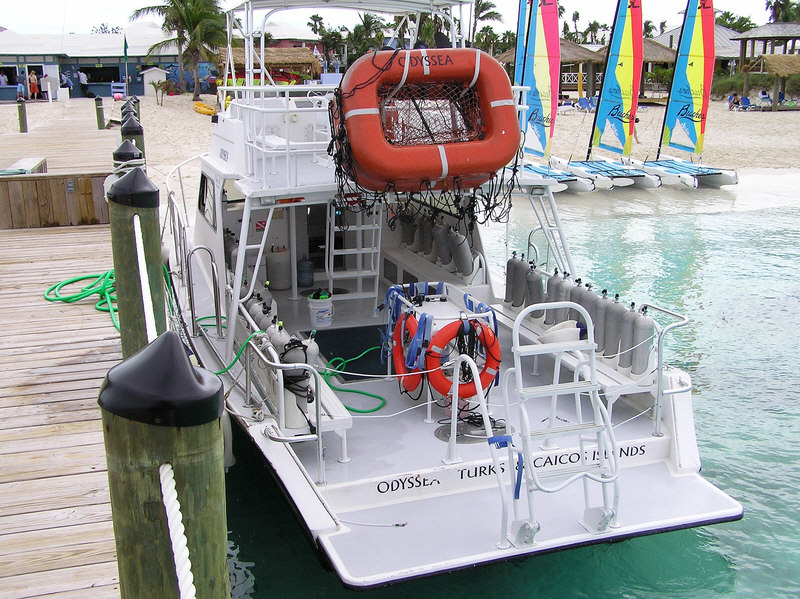 Odyssea, the smallest of Beaches' three dive boats.   (198k)