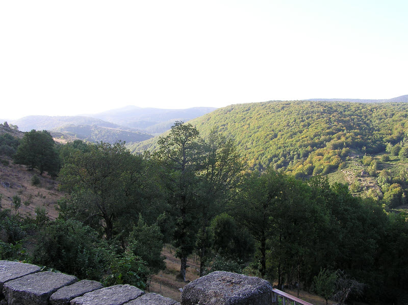 View south-east from the terrace at le Merlet first thing in the morning.  (129k)