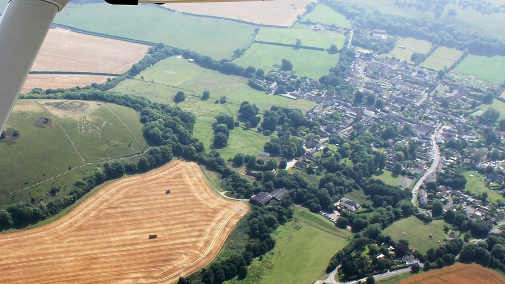 We've headed north from the Warmwell/Winfrith area. The village of Cerne Abbas, with the famous Giant on the hillside to the left.