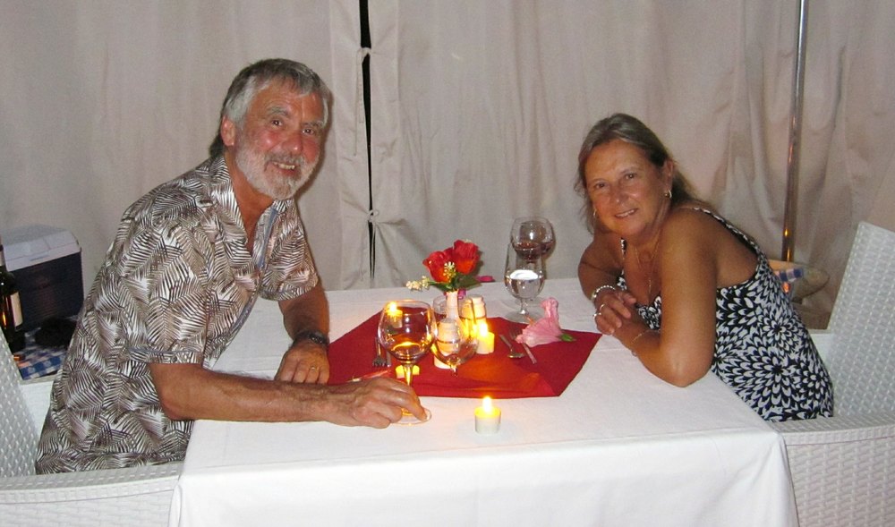 On our anniversary, our butlers arranged a dinner table by the South Seas pool.