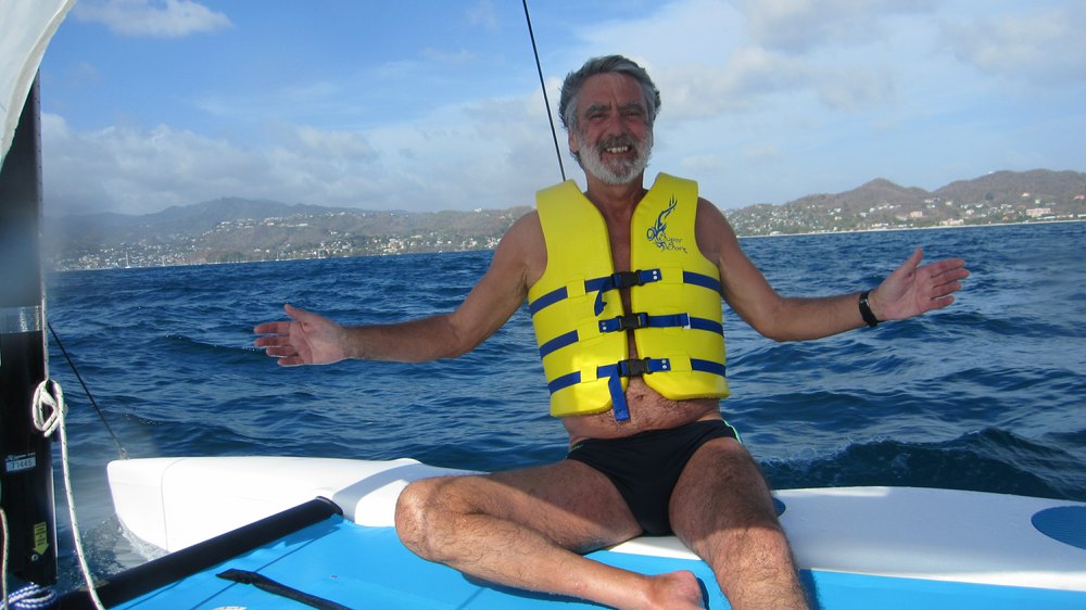 Out on a Hobie cat in Grande Anse bay between Sandals and St George's.