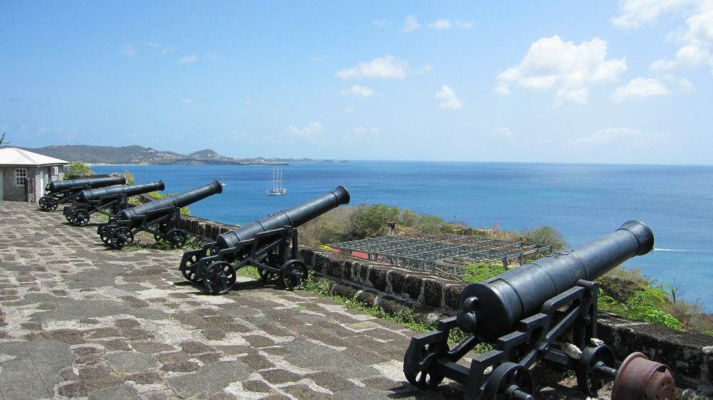 We took a taxi into the capital, St George's, one day to explore the sights. Here is the view across Grande Anse bay from Fort George, 
						commanding the entrance to the harbour.