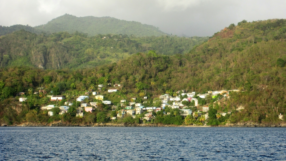 Seaside village on the steep slopes of this volcanic island.