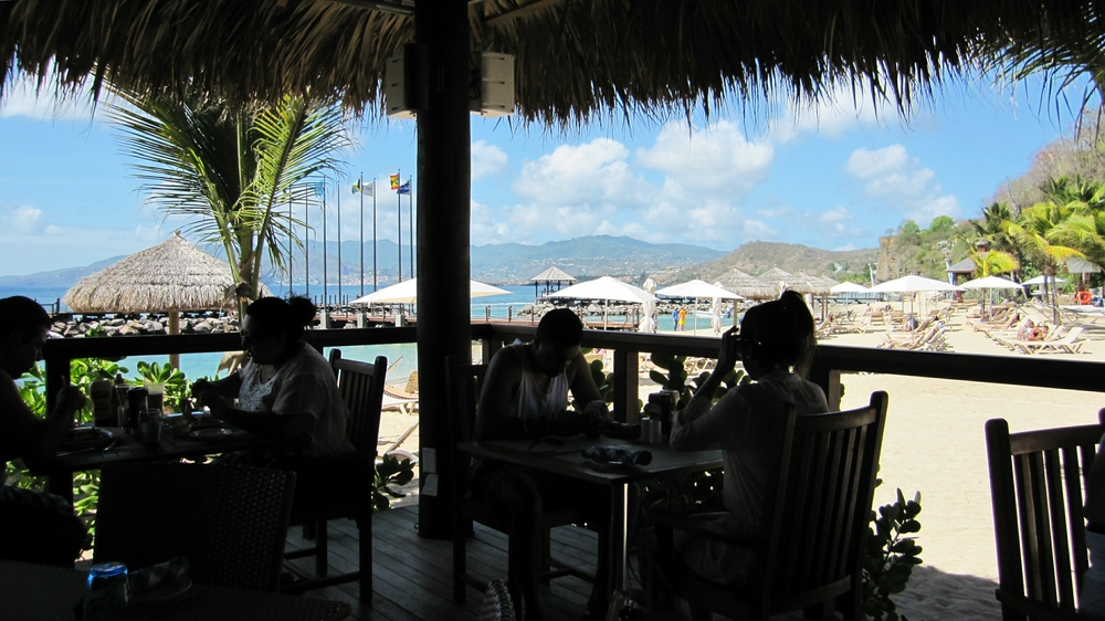 View from our table in Neptune's looking over the beach to St George's across the bay.