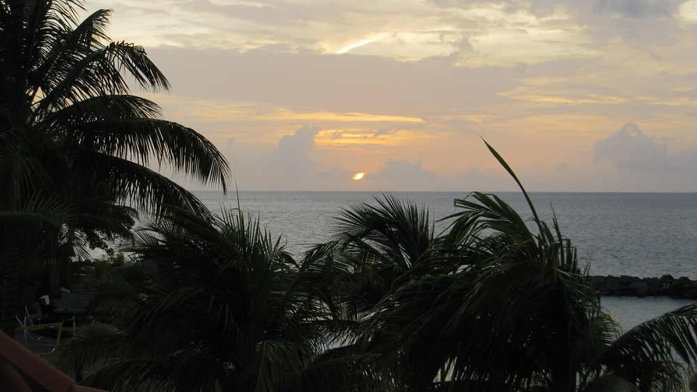 The view from our balcony at sunset, looking to the left. 