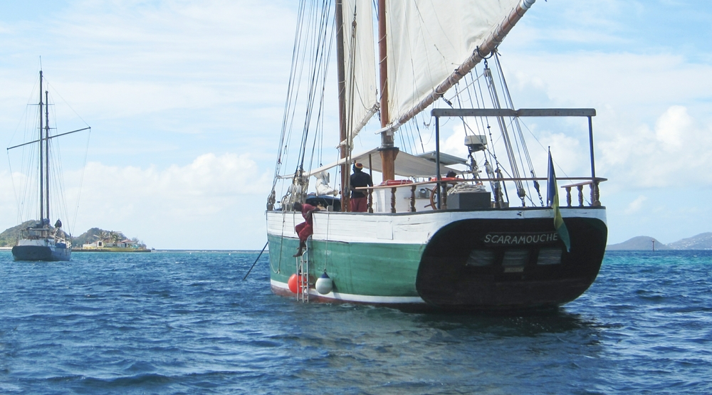 Approaching Scaramouche, which will take us around the Grenadines.
