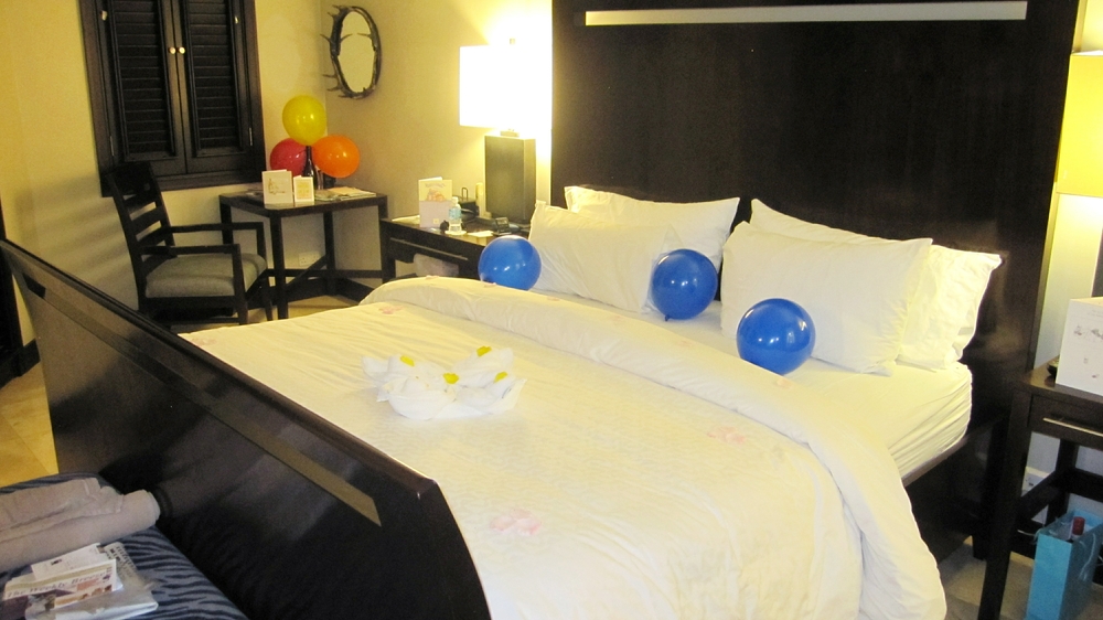 We mentioned that we were to celebrate our 30th wedding anniversary during our stay, and on the day, 
          we were given a gift of a special bottle of wine and a cake, and our room was decorated with balloons and flower petals.