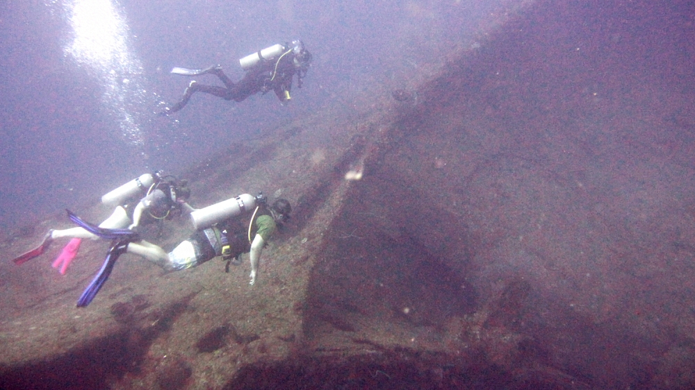 The 600 foot liner is too big to explore in one dive. Fortunately visibility was superb here at depth.