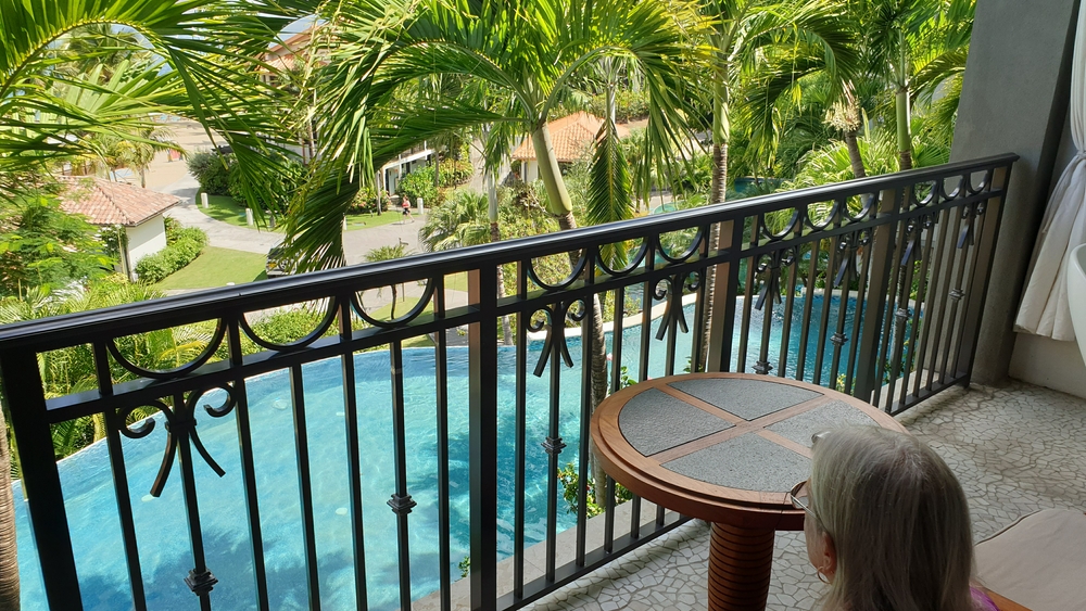 Looking down over the swim-up pool on the floor below.