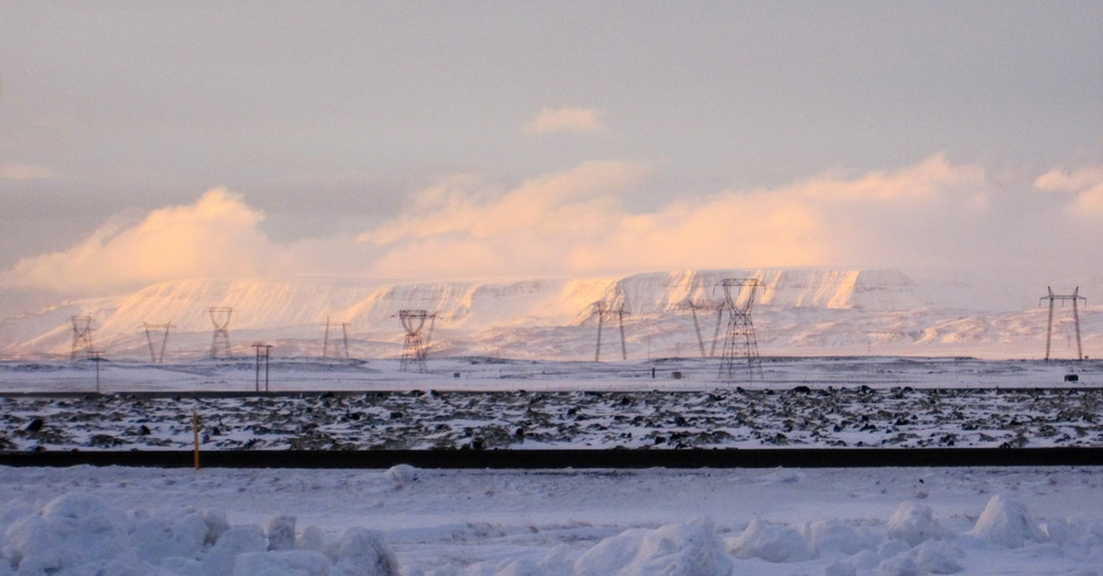Transmission lines carry the green electricity off to Reykjavik. 