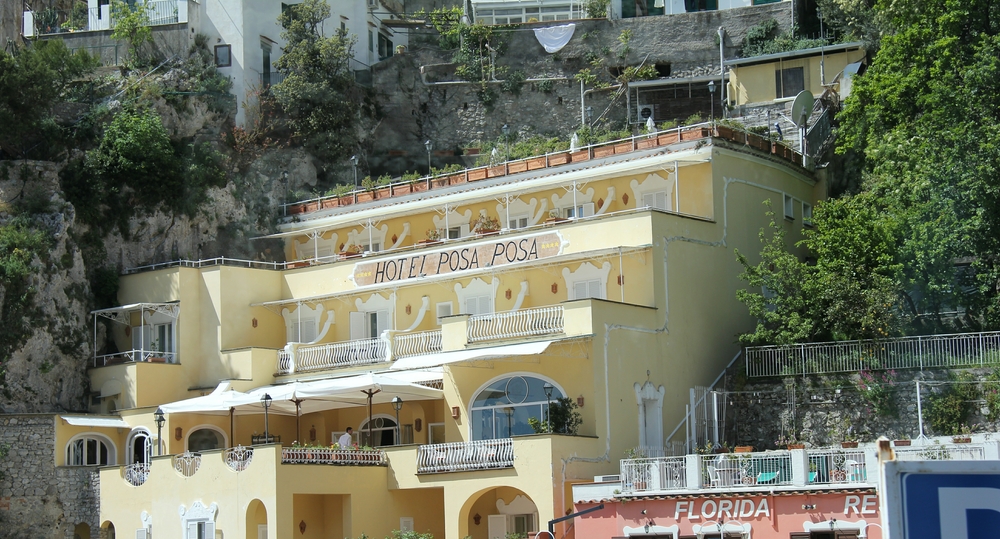 Down in the town - and an appropriately-named hotel for the kind of folk who holiday in Positano. 