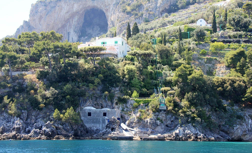 This villa with the green shutters and its own cable car down to the bathing area below was allegedly owned by Sophia Loren.