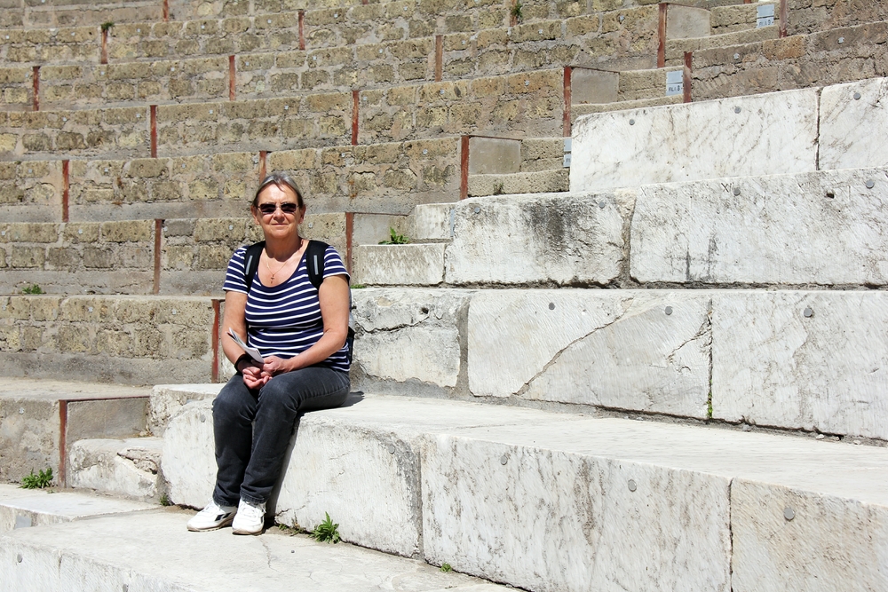 Only a small section of the main seating area is still faced with marble, as here.