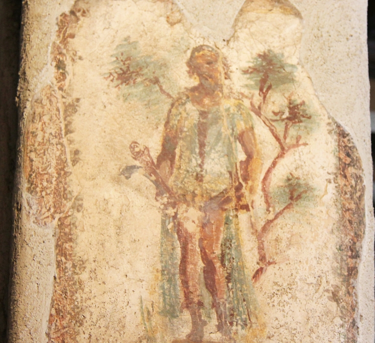 This is a painting of the god Priapus, with, er, something in his hand.