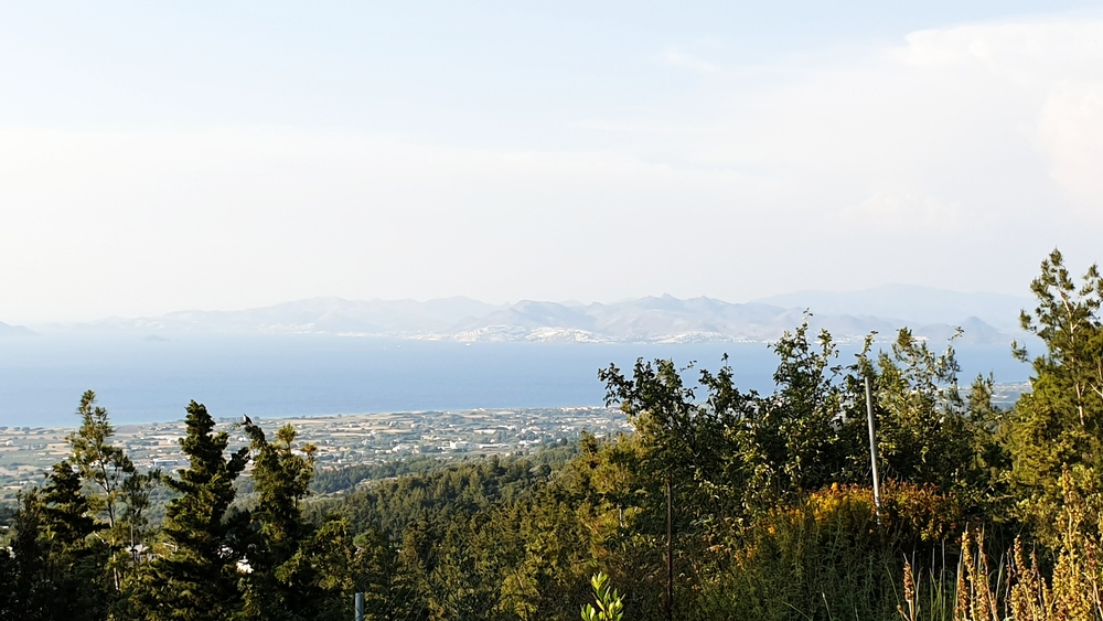 View from Zia, in the mountains behind Tigaki, looking towards the white-painted hotels and apartment blocks on the Bodrum peninsula in Turkey, just eight miles away.