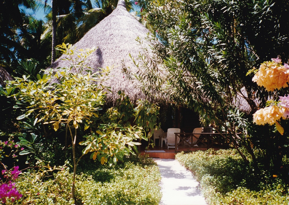 The path up to our cottage on Fesdu through the beautiful garden.