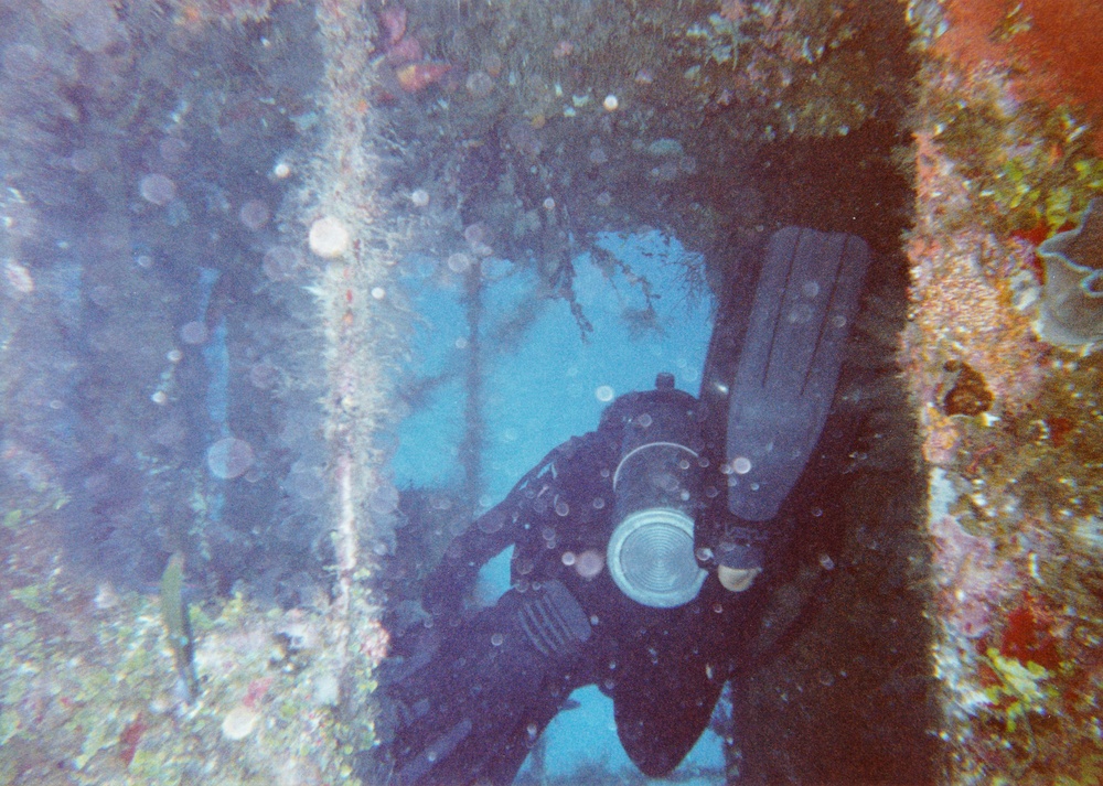 Halaveli wreck - following Stella through the Wheelhouse.