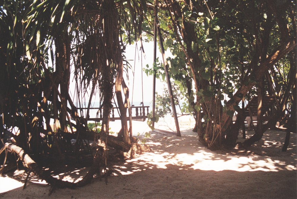 Looking in the opposite direction, from our room out past the swing onto the sea.