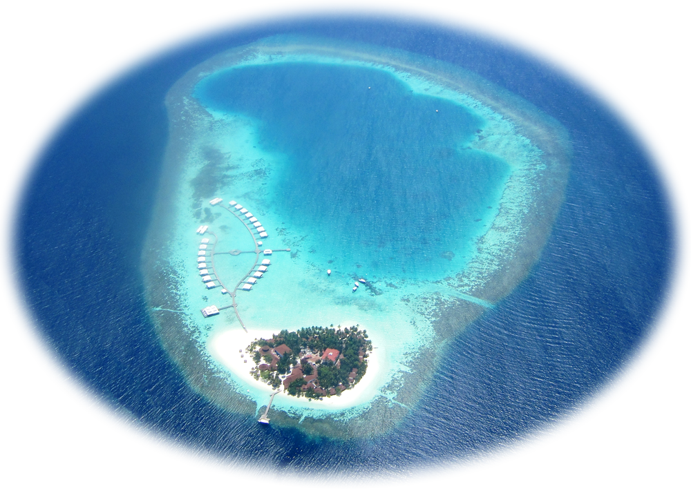 Athuruga in its lagoon, as seen from the seaplane.