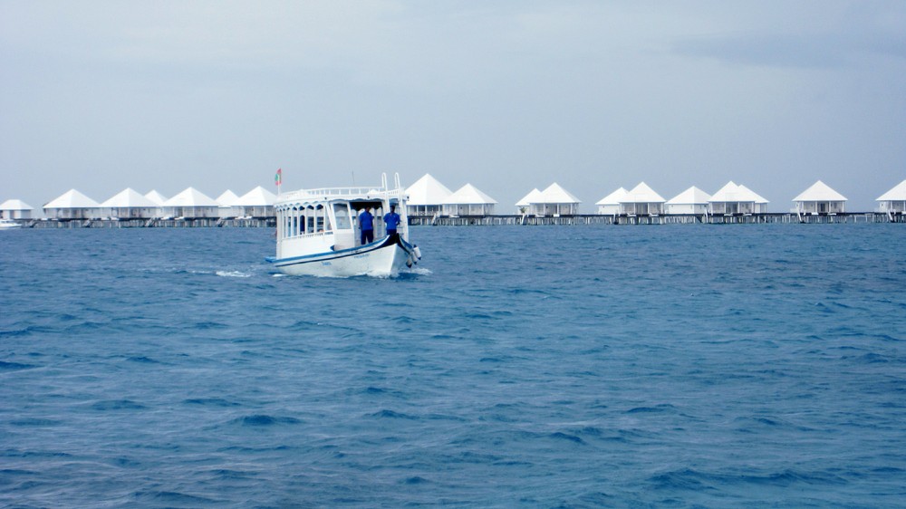 The dhoni motors across to pick us up from the pontoon and take us to the Reception jetty.