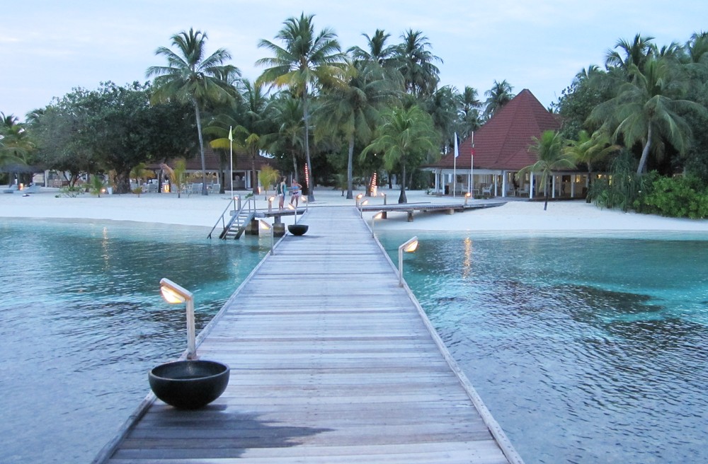 The Reception jetty at Athuruga at sunset.