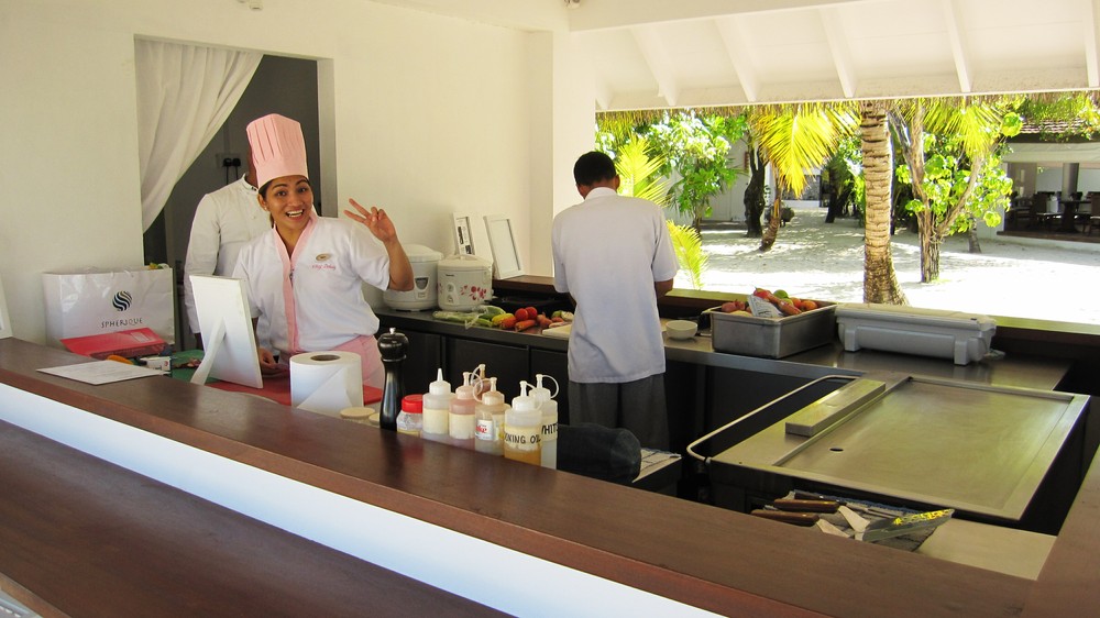 The new Teppenyaki restaurant - chefs prepare lunch.