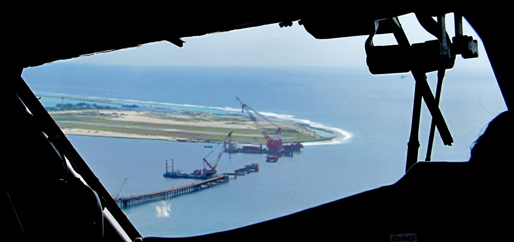 Another view of the huge Chinese bridge-building machinery, looking over the pilot's shoulder.