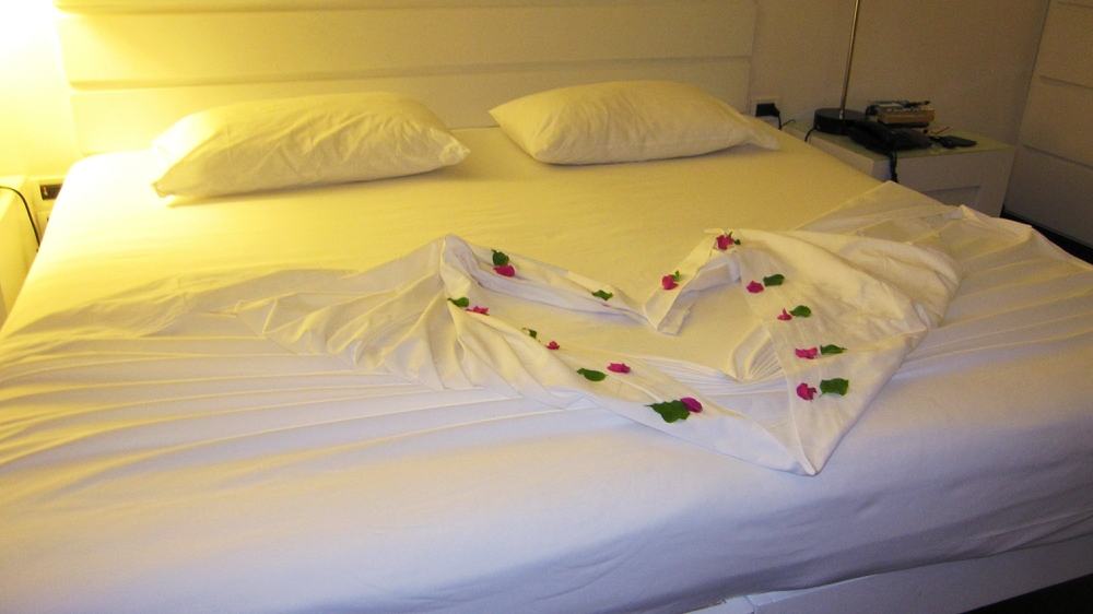 Our room boy, Ahmed, occasionally decorated our bed with bougainvillea. 