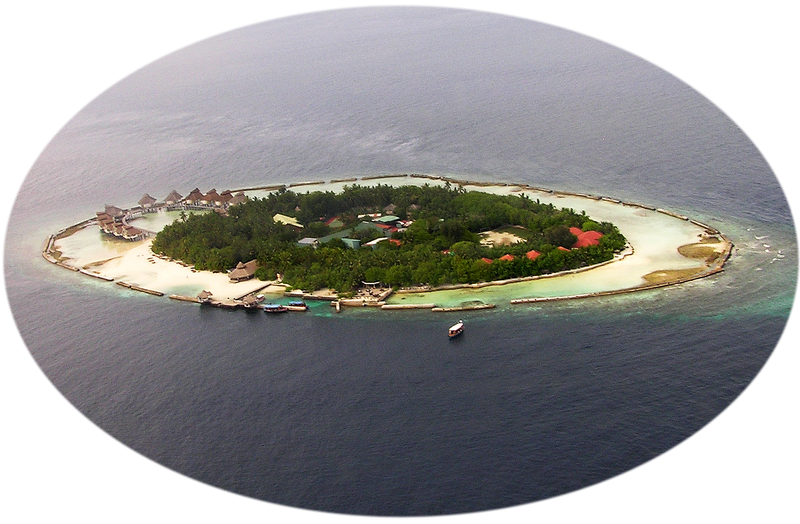 Ellaidhoo island, with its ring of concrete breakwaters.  (707k)
