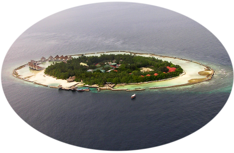 Ellaidhoo island, with its ring of concrete breakwaters. (707k)