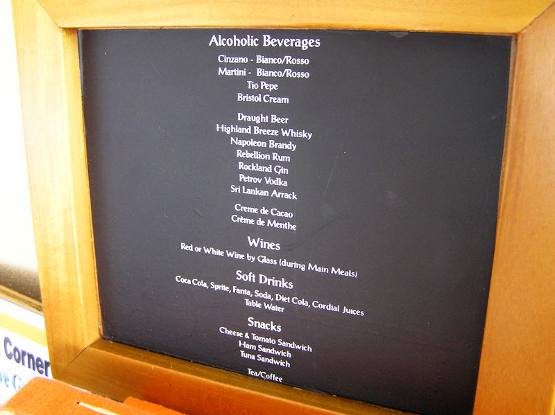 The all-inclusive drinks list.�Wine is also included, not just with meals as implied here. (104k)