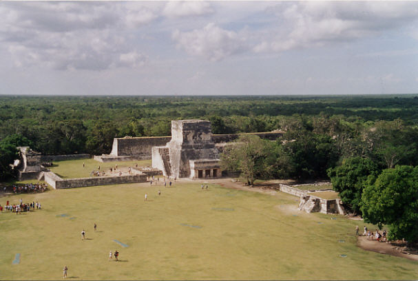 The infamous ball court.  The captain of the winning team was ritually
          slaughtered, his head cut off and heart cut out. (49k)