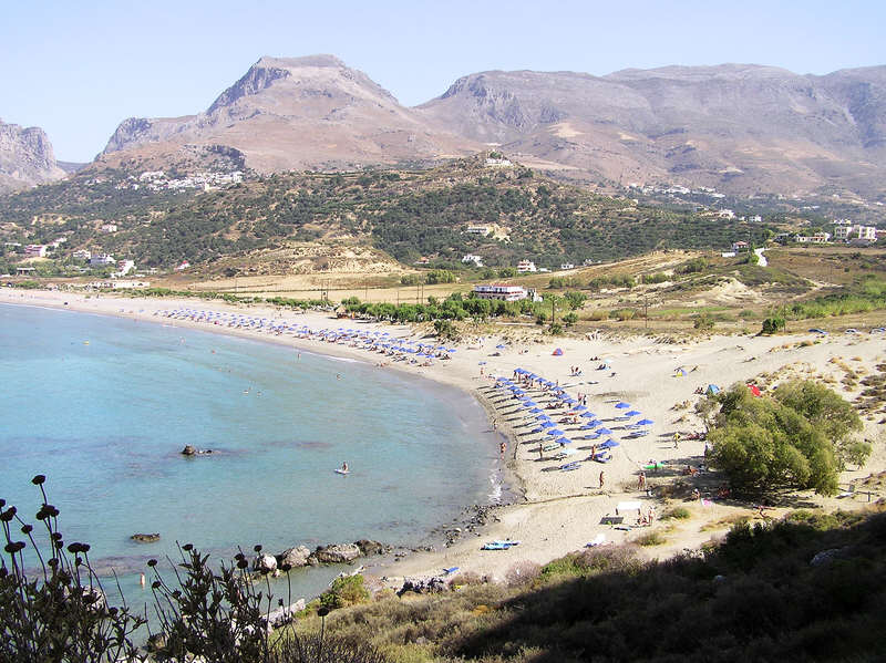 Plakias beach again, with Mirthios village visible in the background.  (97k)