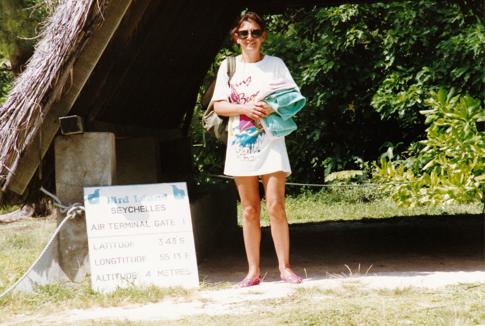 Linda in the Arrivals hall.