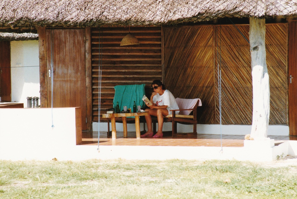 Linda relaxing in the shade on our verandah.